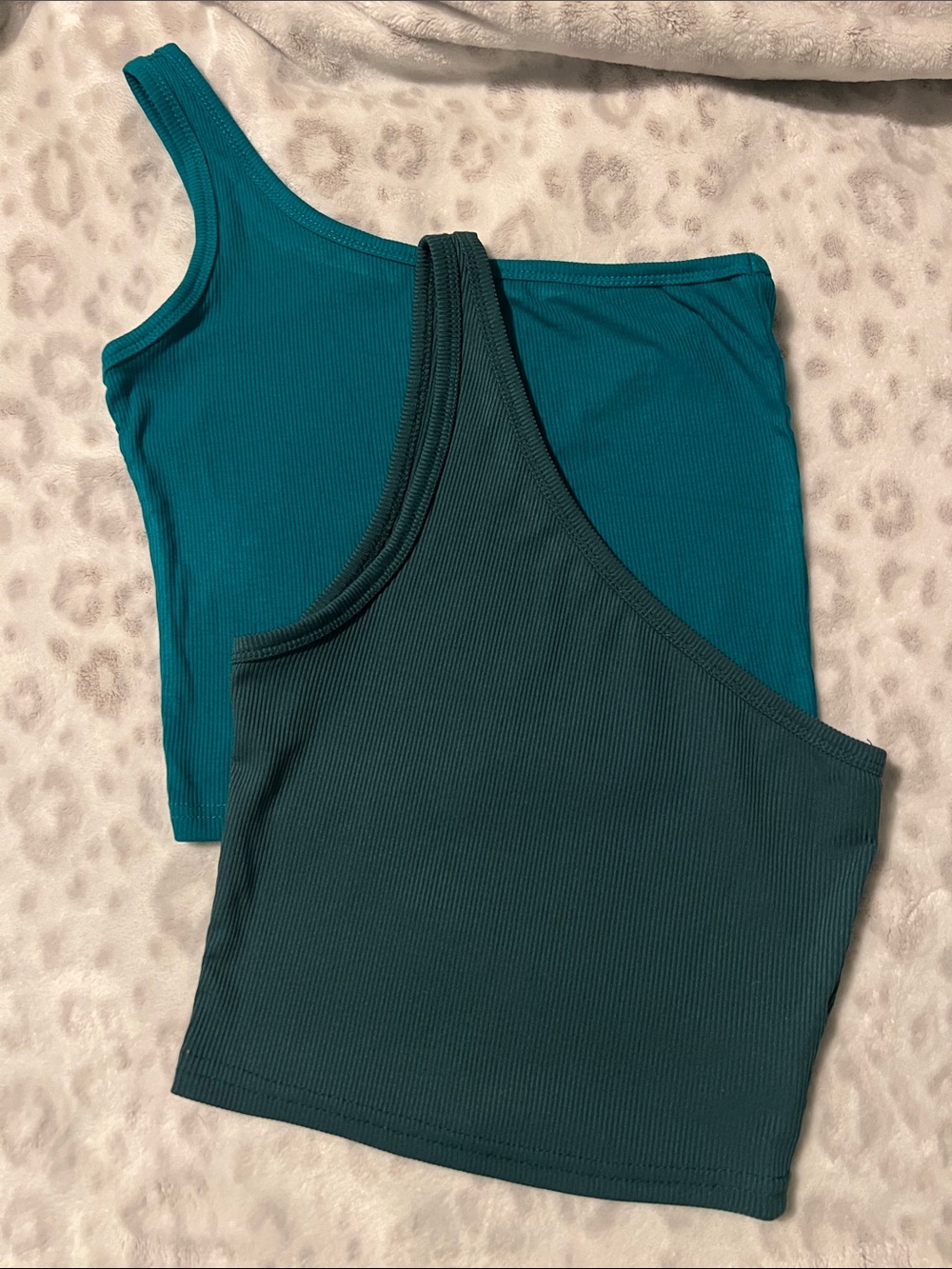 SHEIN One-Shoulder Ribbed Crop Top Duo - Teal & Dark Teal